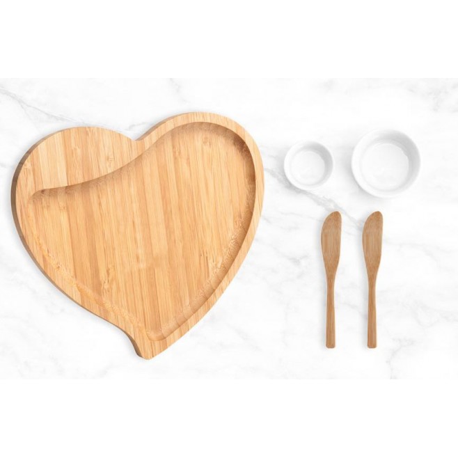 Kit Para Petisco Com Tábua Formato Coração - 5 Pçs