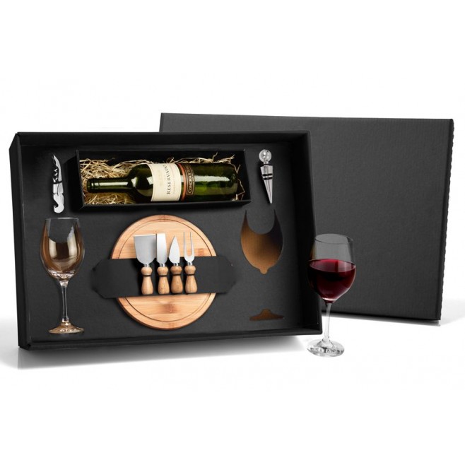 Kit Queijo e Vinho Com Espaço Para Garrafa - 9 Pçs