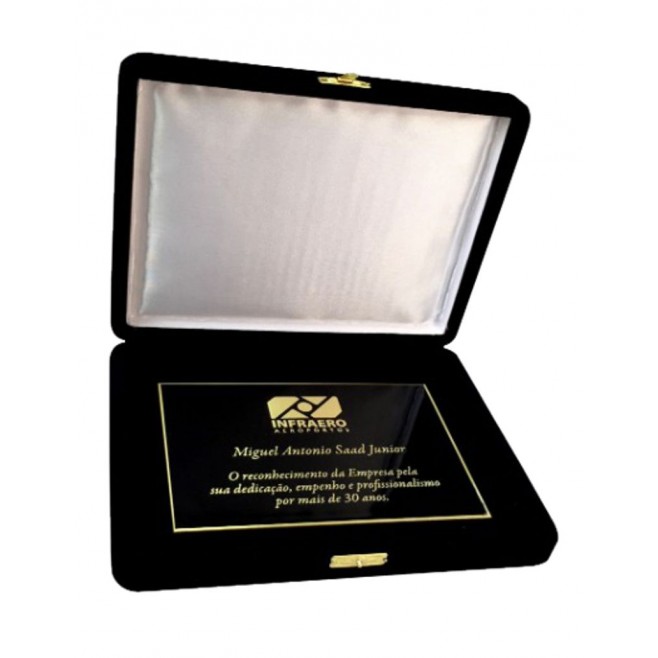 Placa de Homenagem em Latão  negativo Com Estojo