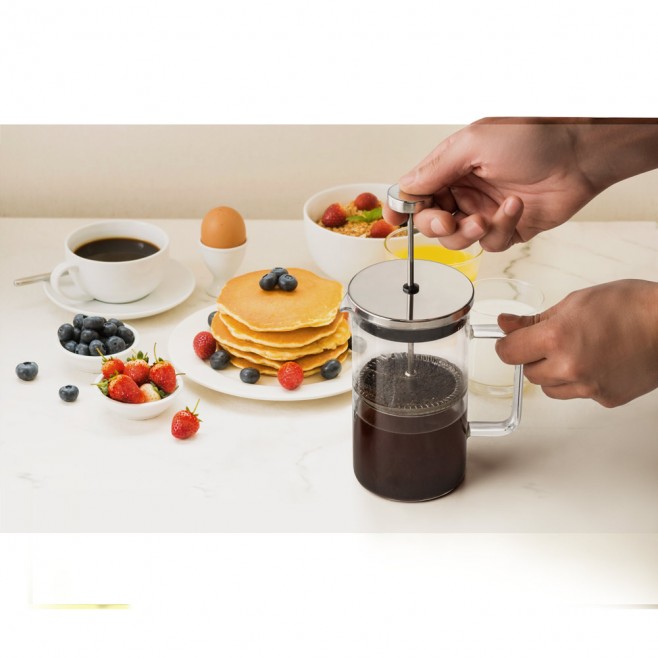 Cafeteira  prensa francesa em vidro e aço inox personalizada