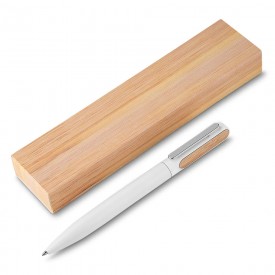 Caneta Esferográfica de Metal Com Detalhe em Bambu Personalizada